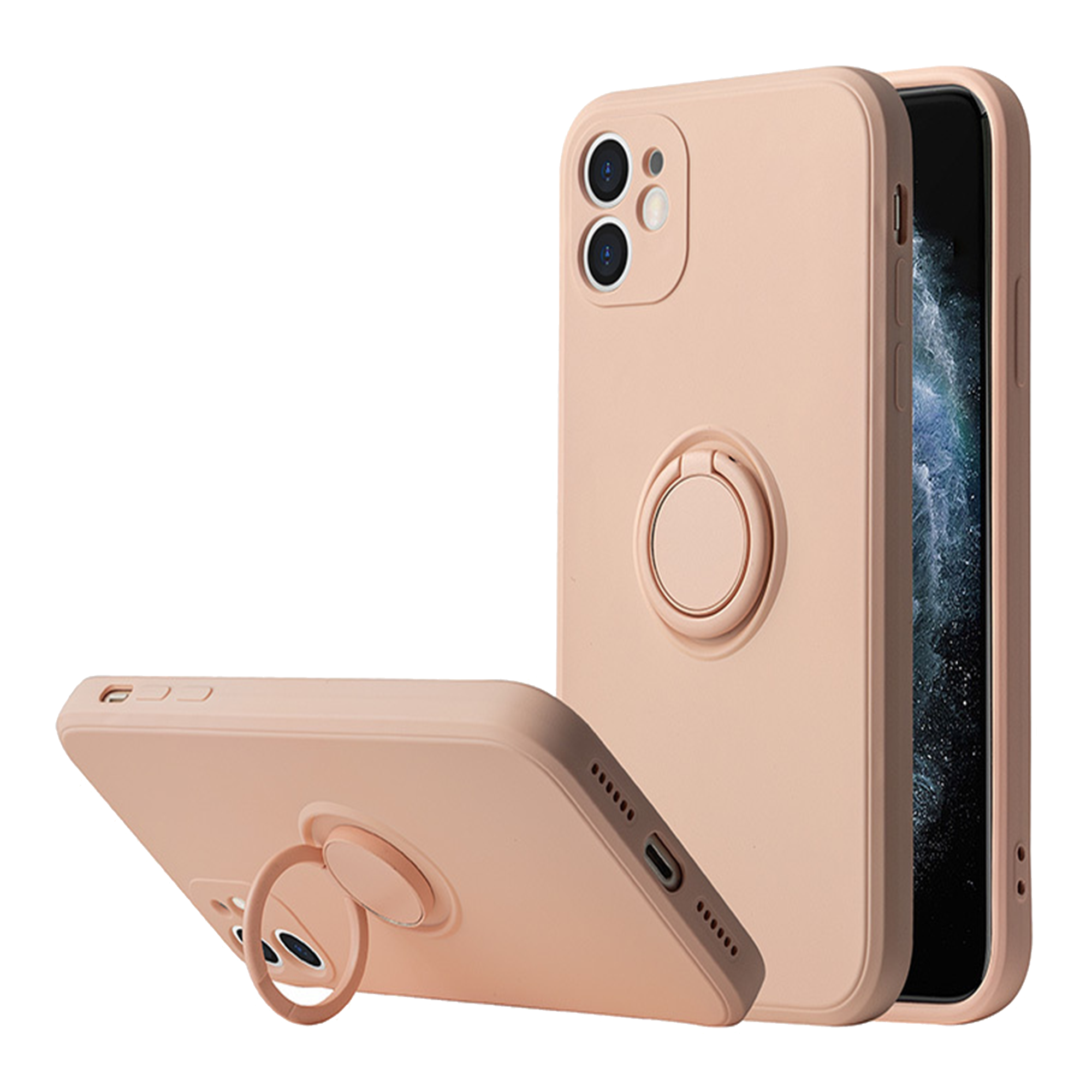 Silikon Ring Case Handy Tasche Handyhülle Magnet für iPhone 13 Pro Beige